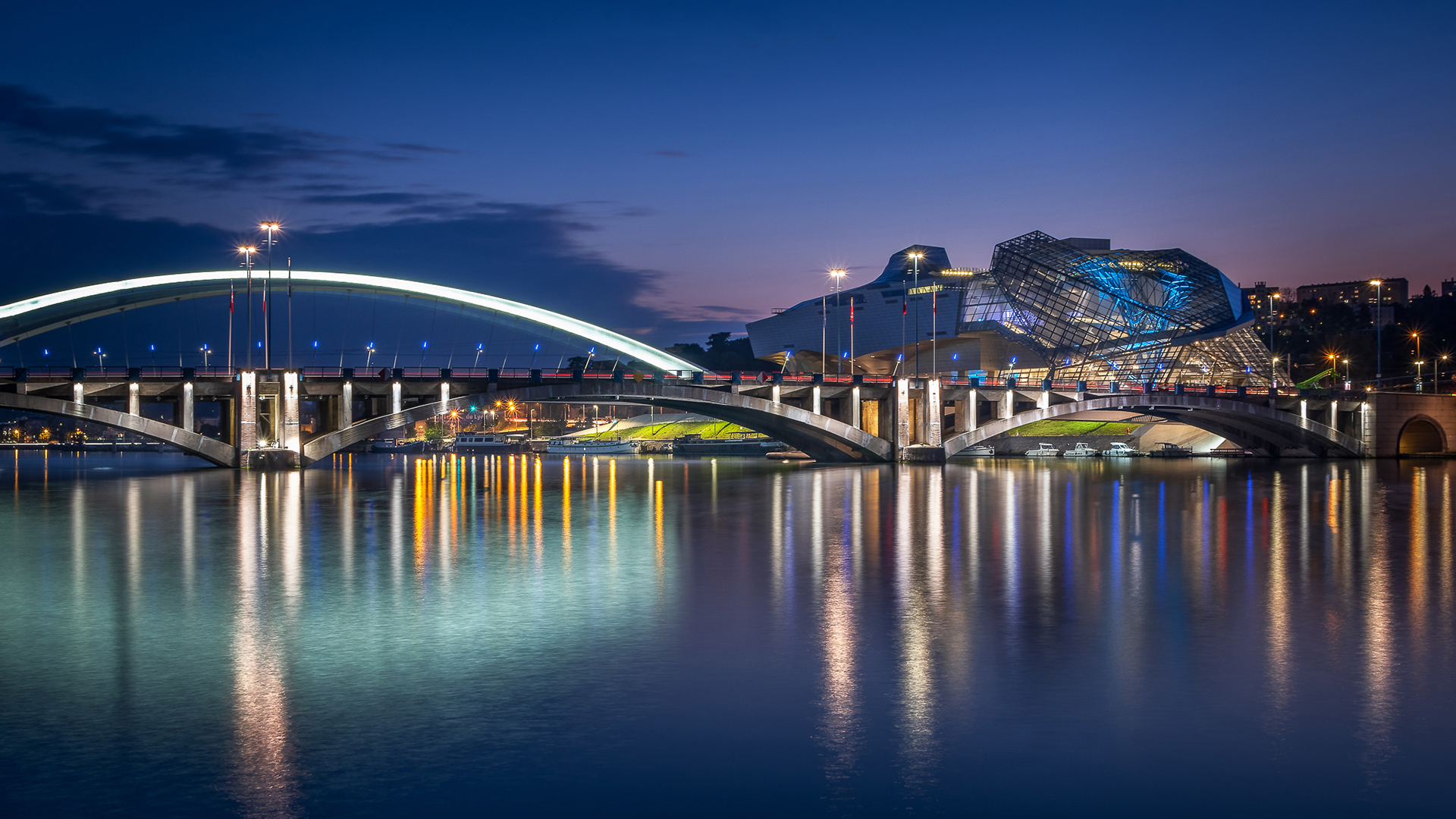 Lyon Museum Bridge In France During Nighttime HD Travel