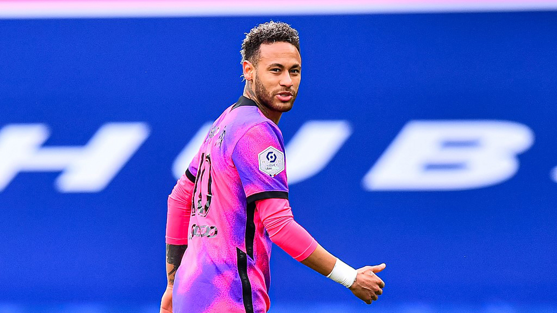 Neymar da Silva Santos Junior Is Standing In Blue Wallpaper Wearing Pink Dress HD Neymar