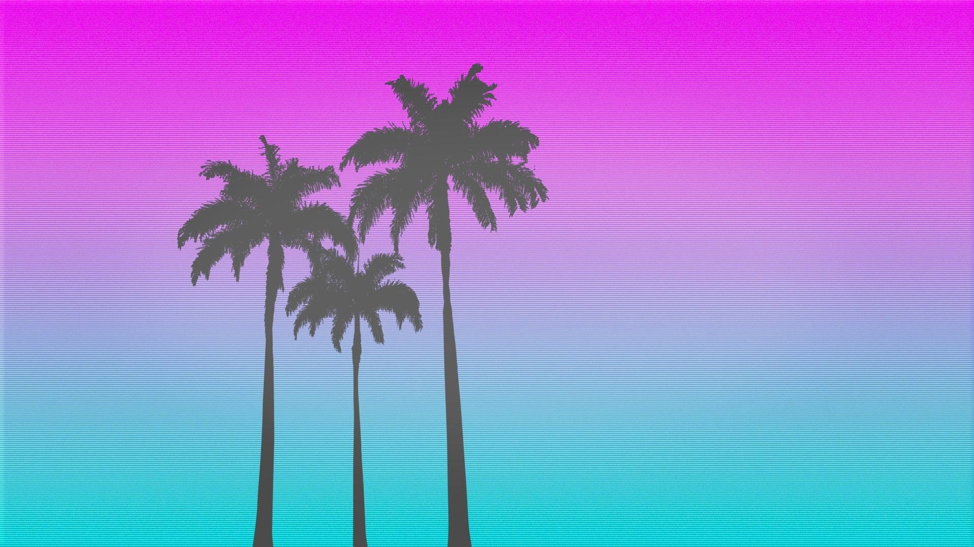 Palm Trees With Purple And Blue Wallpaper HD Vaporwave