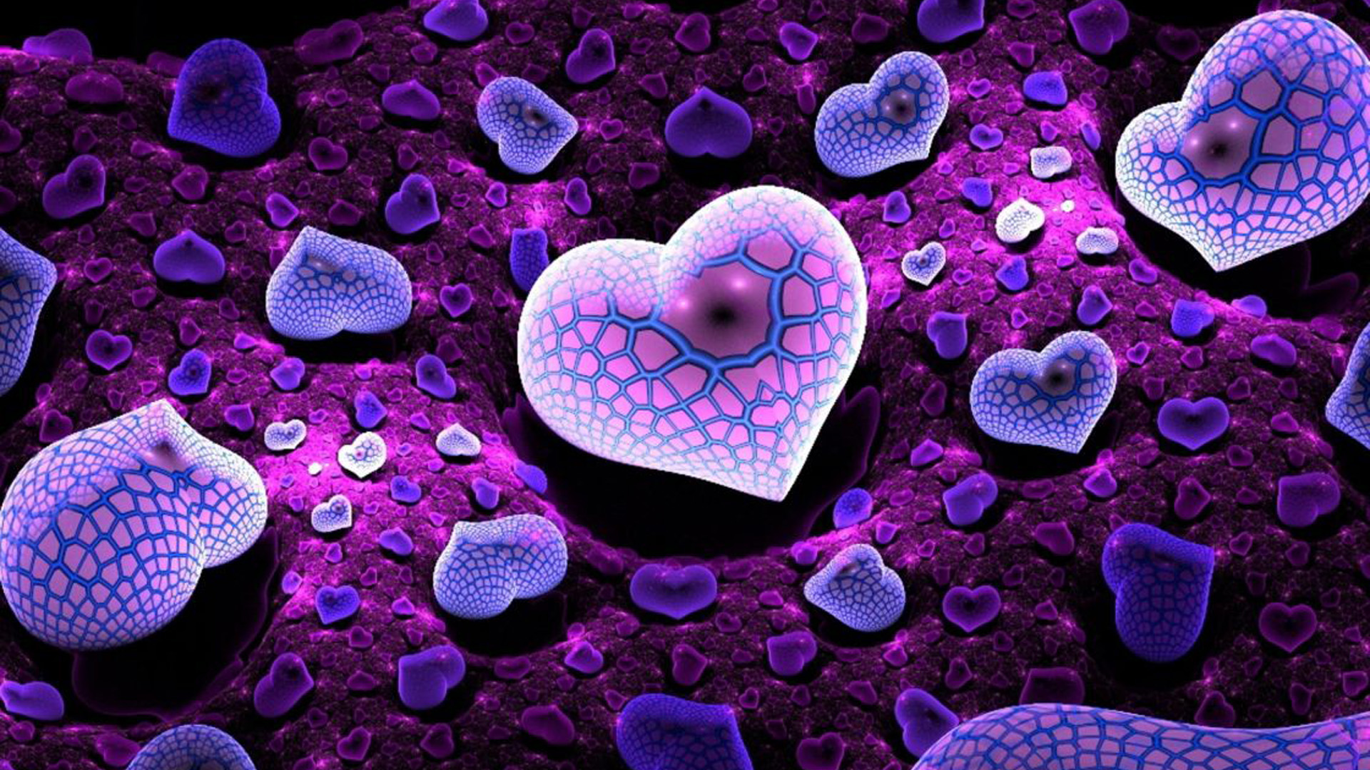 Blur Purple Hearts Fractal Art HD Abstract