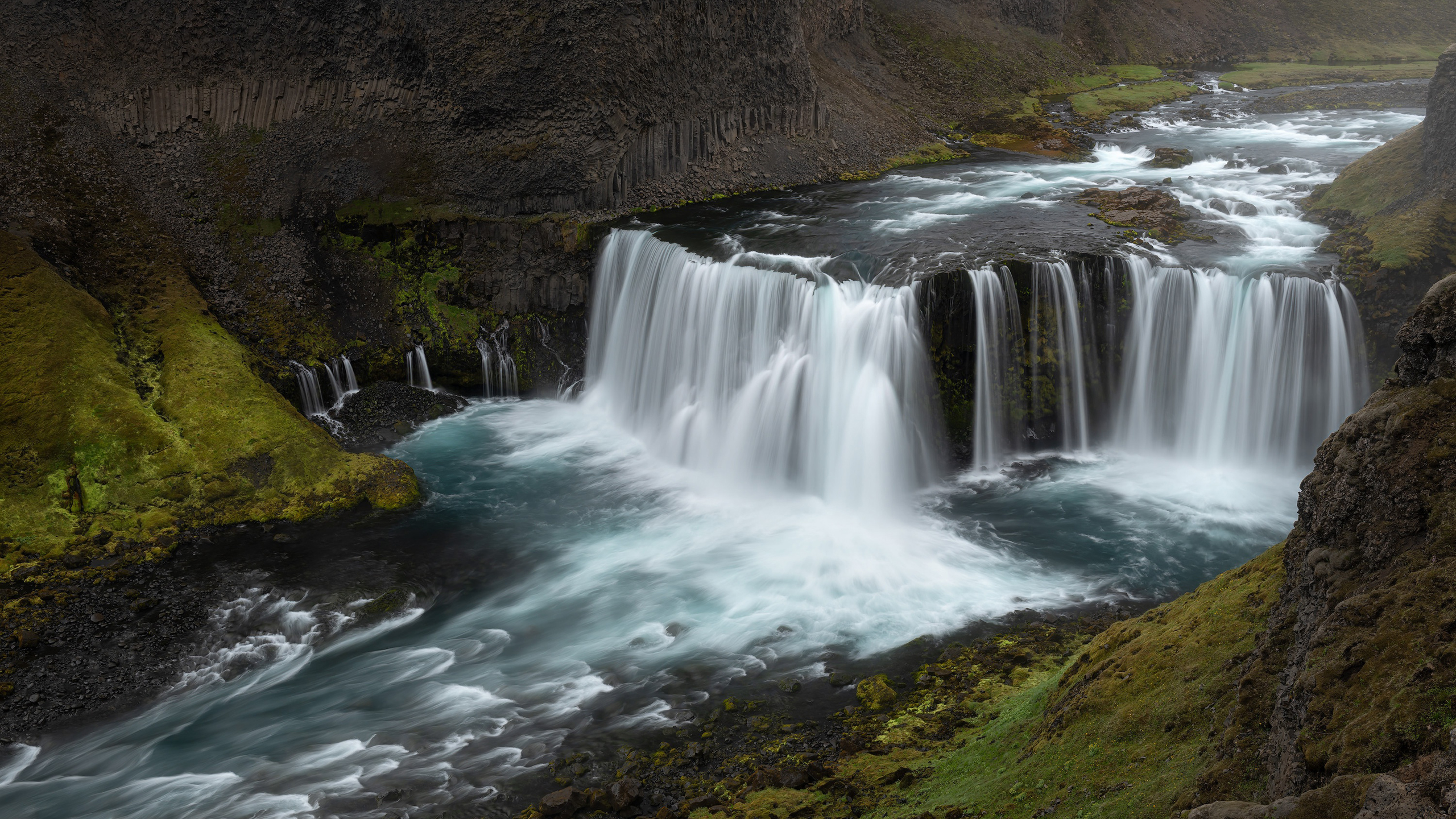 Beautiful Waterfall Stream From Rock Between Greenery Mountain HD Nature