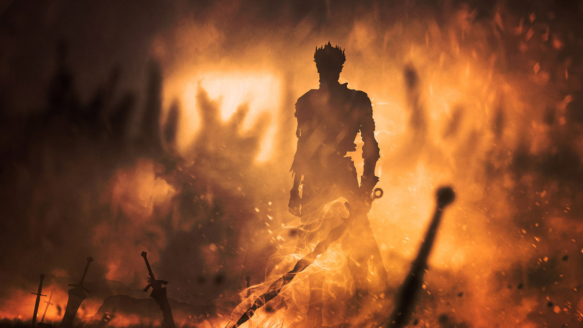 Dark Souls Sword Warrior Around Fire HD