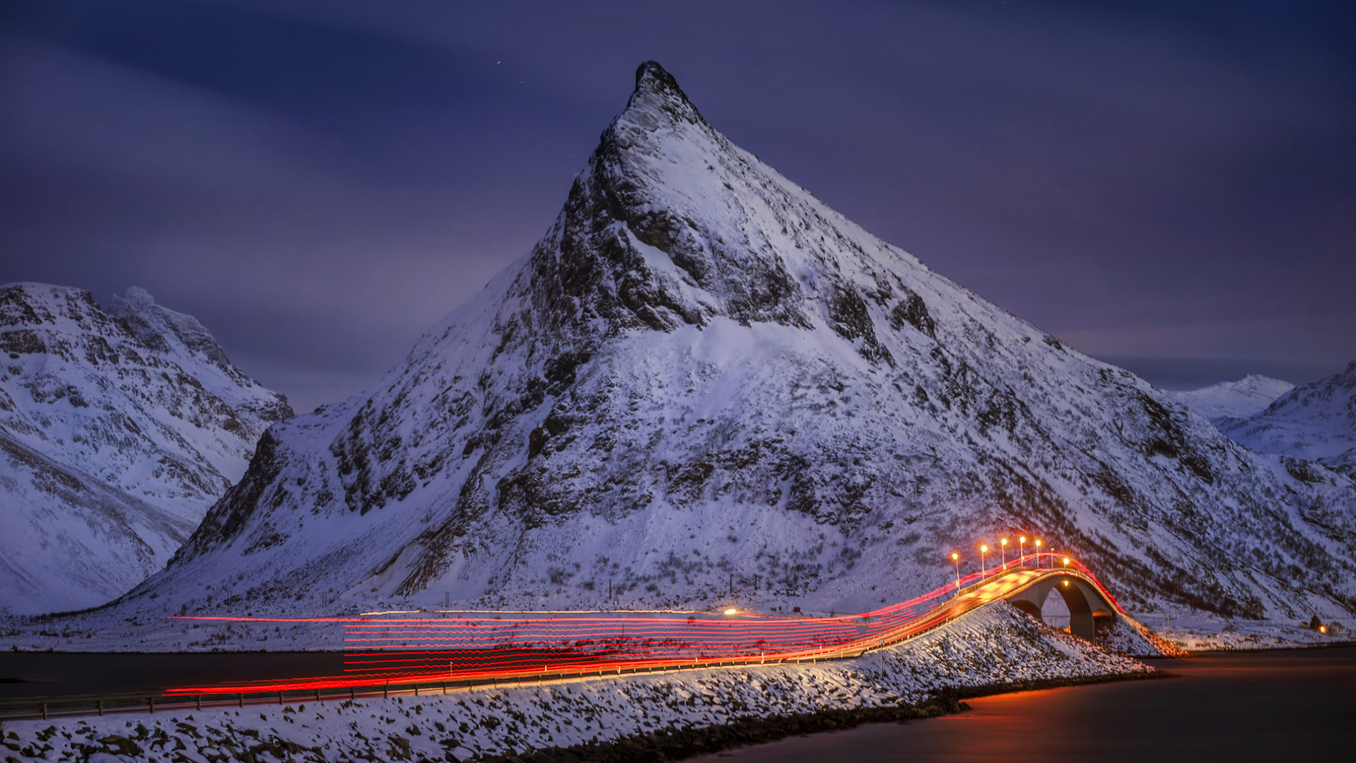 Landscape Light Mountain Night Norway Road Time-Lapse HD Travel