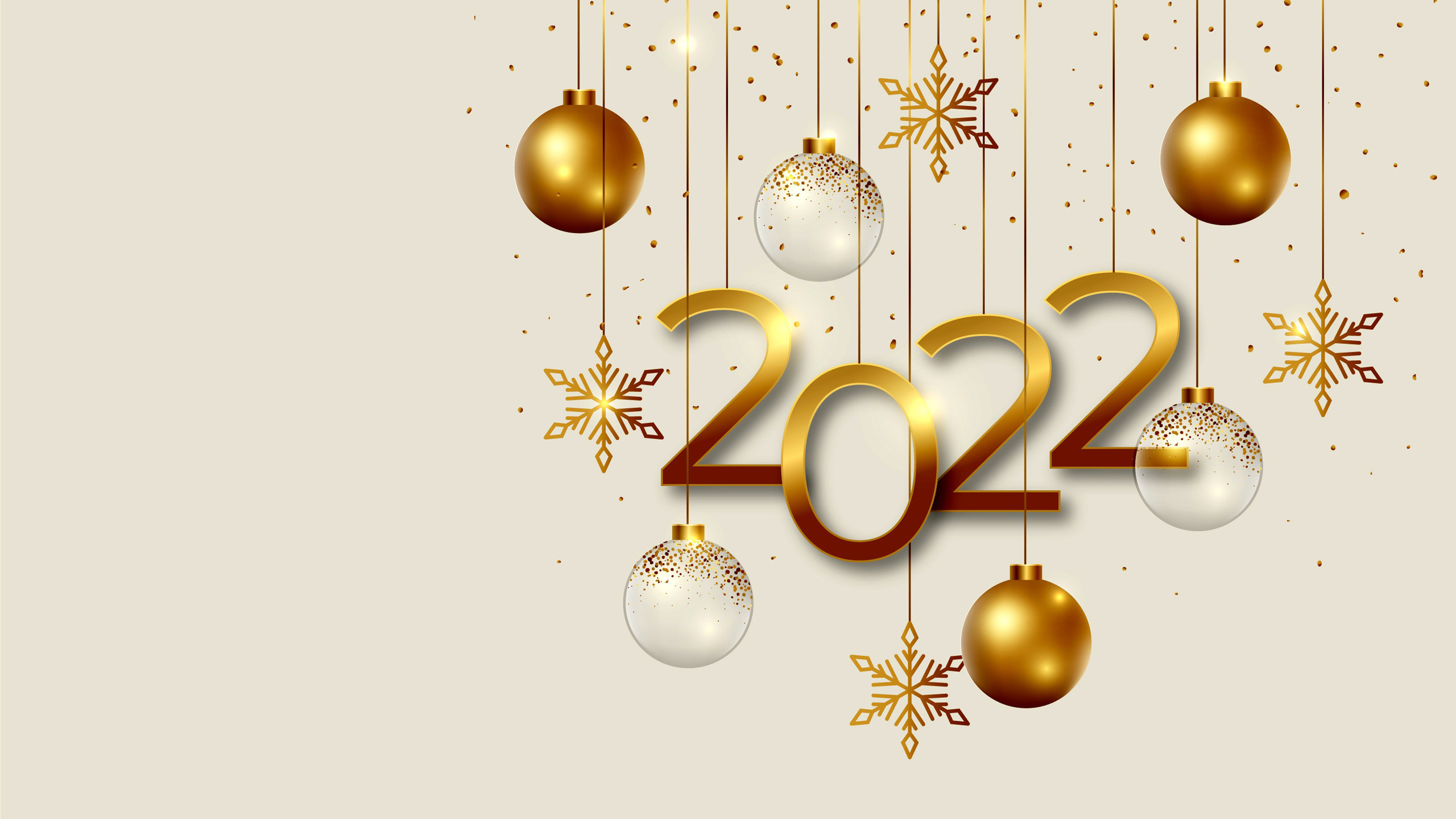 Golden White Decoration Balls Snowflakes HD New Year