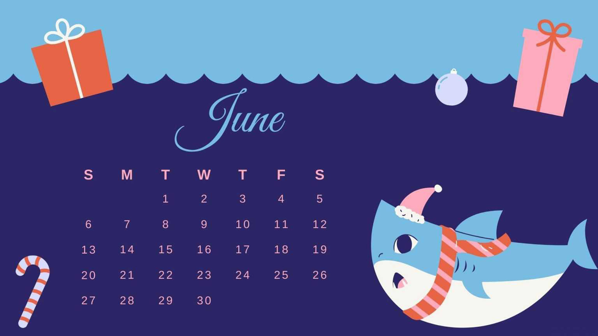June Calender Gift Boxes Fish Ocean HD June
