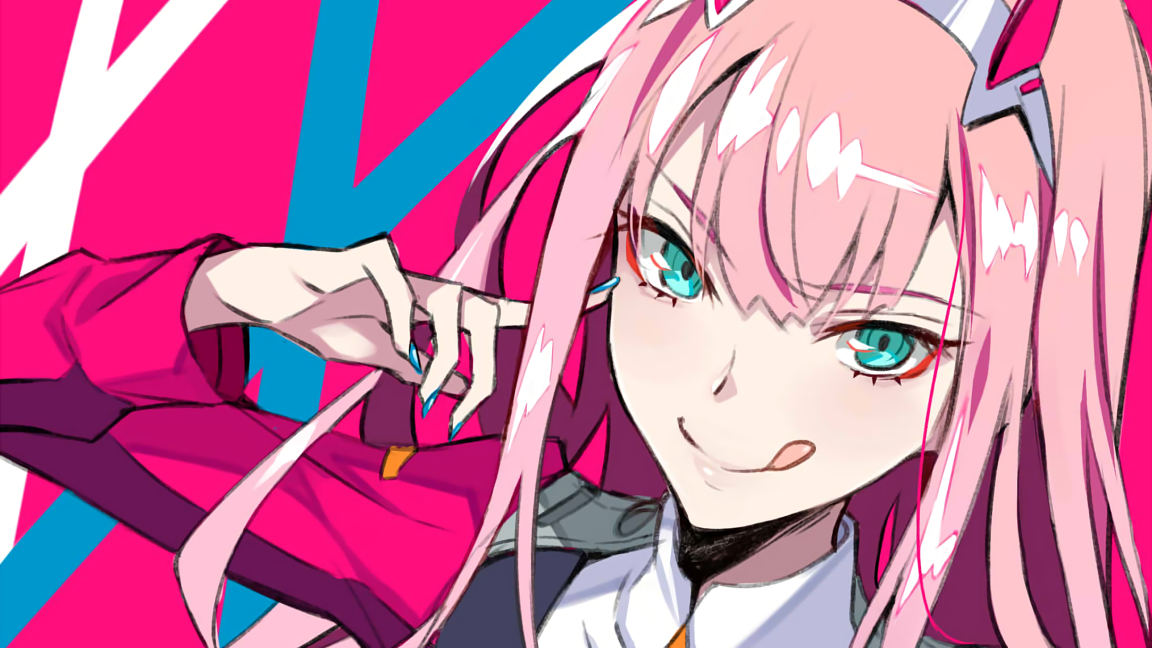 Darling In The FranXX Green Eyes Zero Two With Wallpaper Of Red And Blue K HD