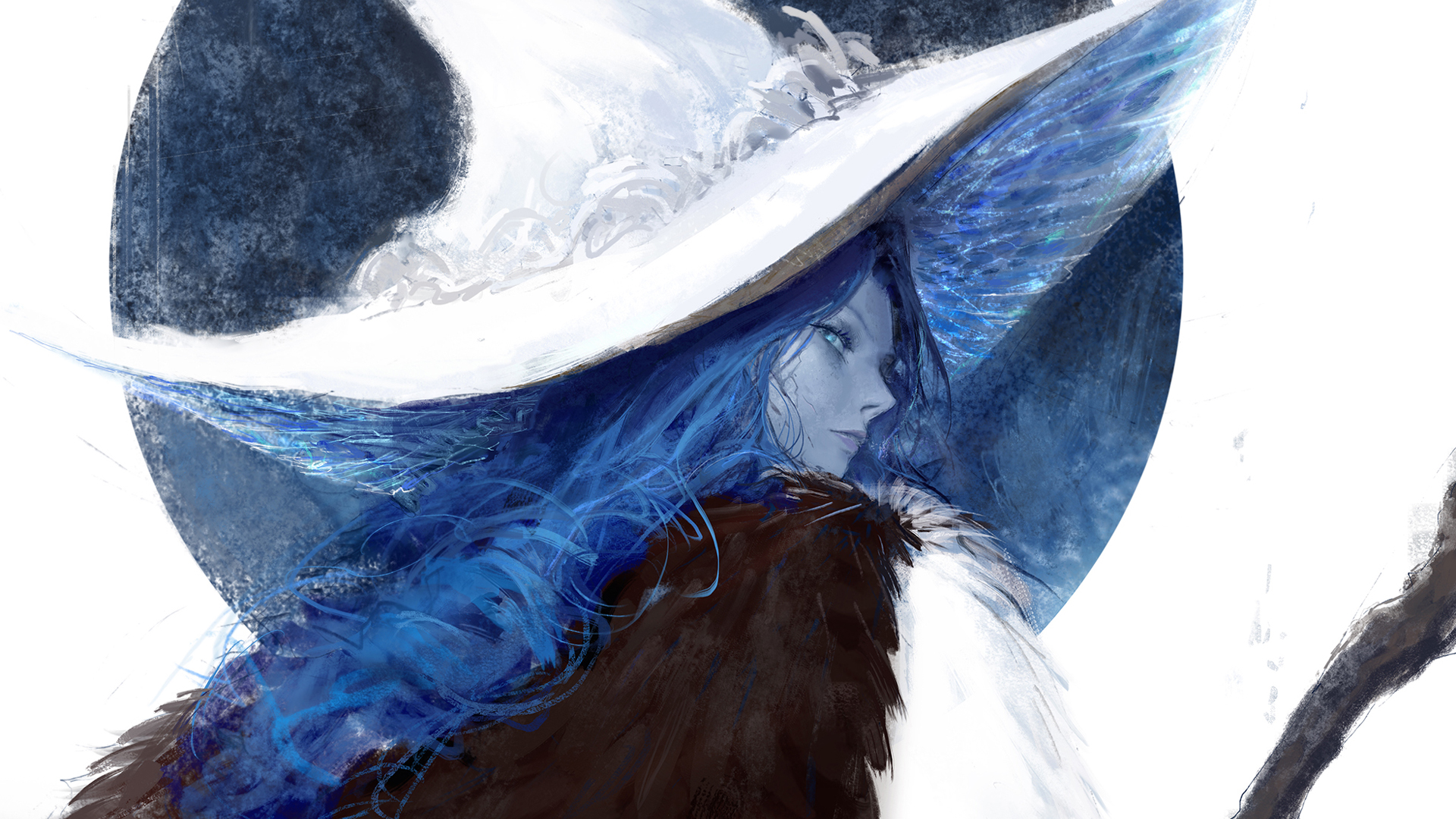 Blue Hair Ranni the Witch With Big White Hat HD Elden Ring