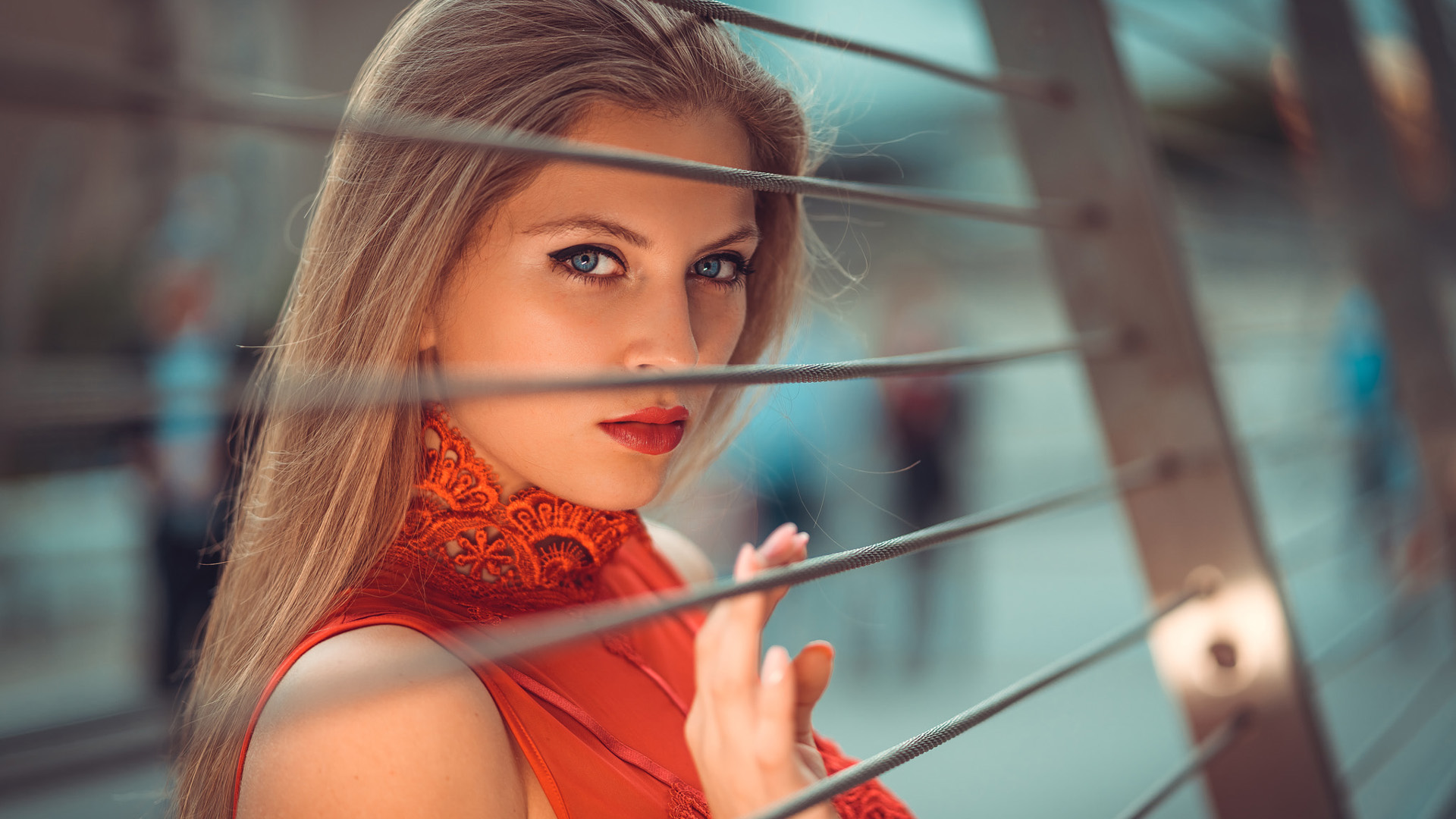 Girl Model Is Wearing Red Dress Standing In Blur Wallpaper HD Girls