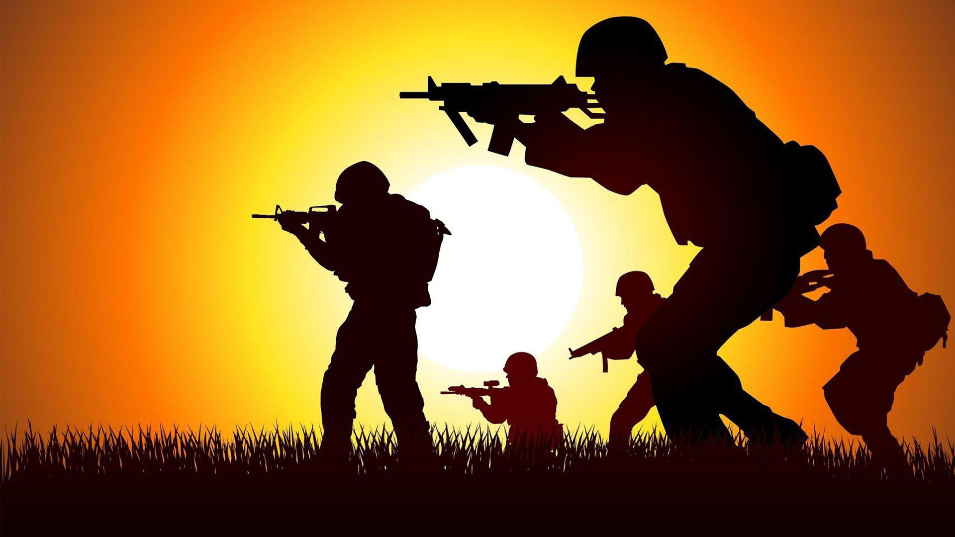 Silhouette Of Soldiers With Machine Gun HD Indian Army