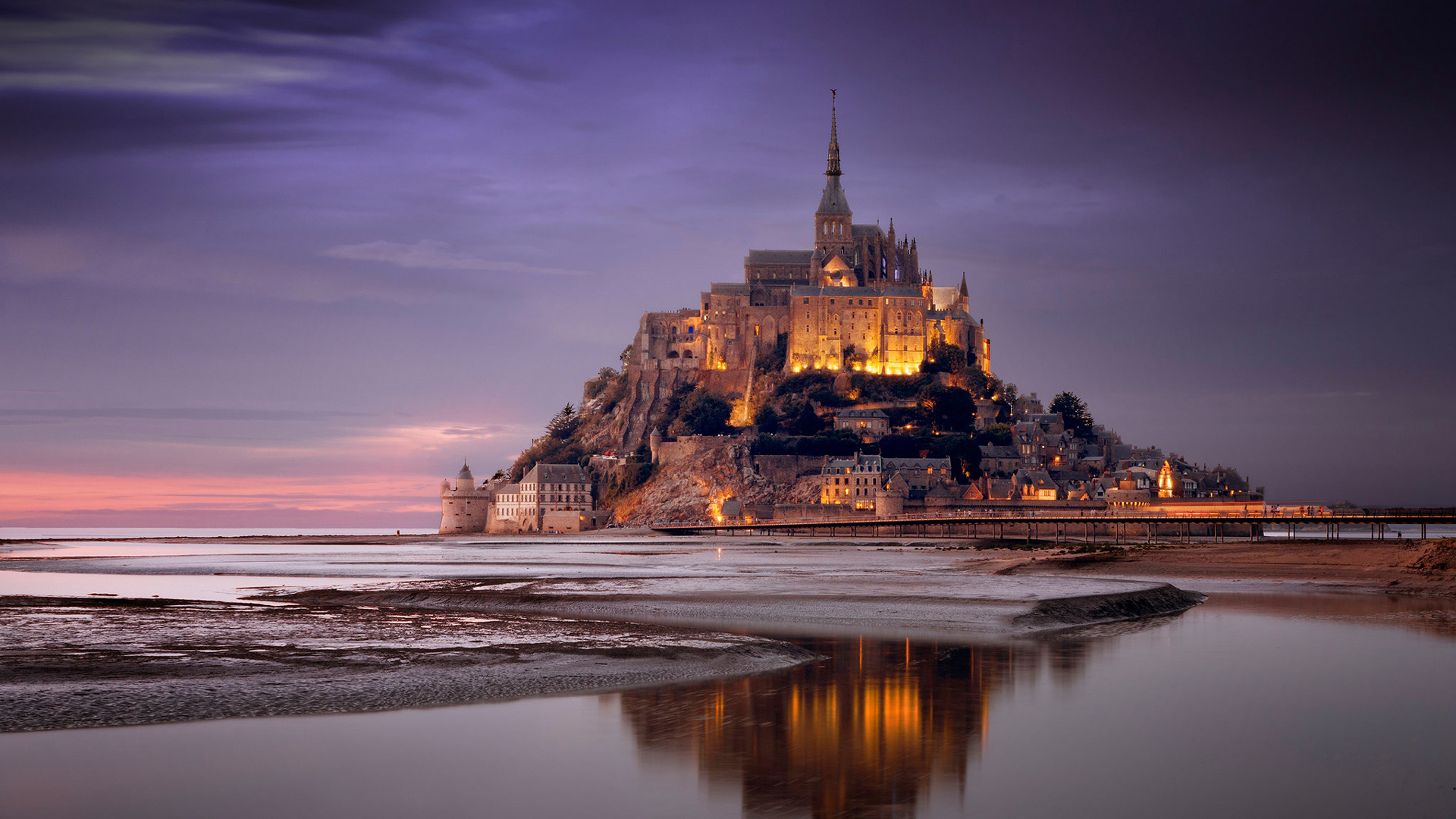France Monastery Mont Saint-Michel Normandy Reflection HD Travel