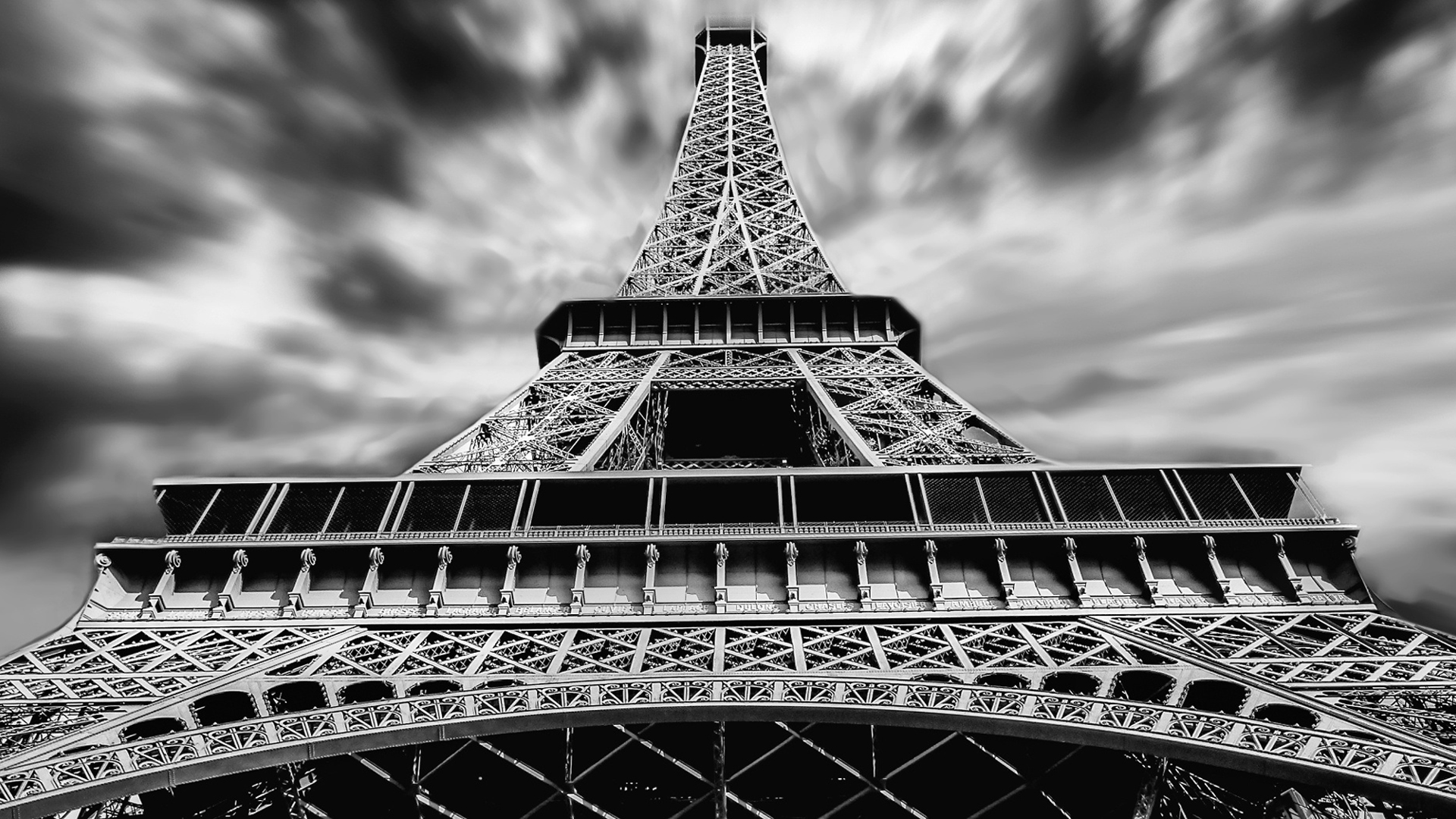 Black And White Upward View Of Paris Eiffel Tower With Shallow Wallpaper Of Clouds HD Travel